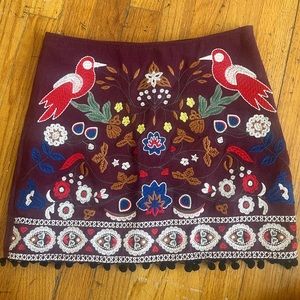 Altar’d State size XS Maroon Floral Bird Embroidery Multi-color Skirt